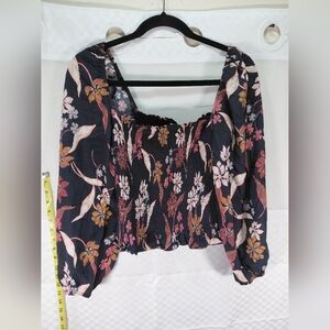 Dolan Black Floral Smocked Blouse
